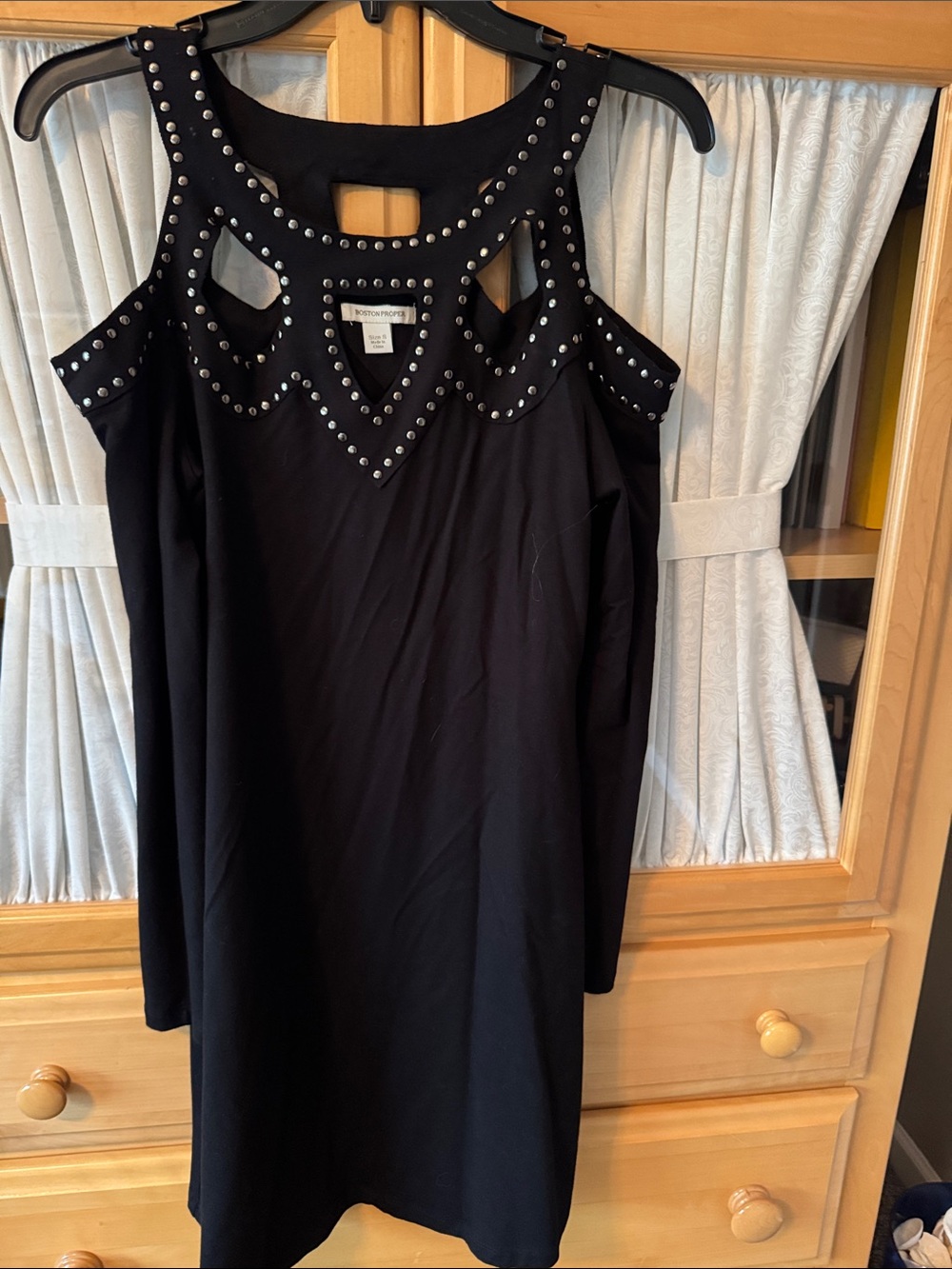 Boston Proper Black One-Shoulder Studded Dress
